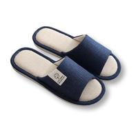 IOEUIWP Linen Slippers, Striped Sandals For Women Men, Unisex Washable Open-Toe Home With Cute Print, Non-slip Pour l'intérieur et l'extérieur(Deep Blue,46)