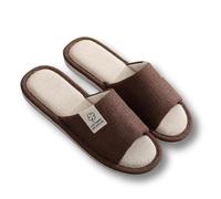 IOEUIWP Linen Slippers, Striped Sandals For Women Men, Unisex Washable Open-Toe Home With Cute Print, Non-slip Pour l'intérieur et l'extérieur(Brown,44)