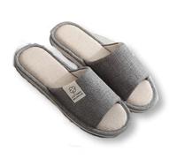 IOEUIWP Linen Slippers, Striped Sandals For Women Men, Unisex Washable Open-Toe Home With Cute Print, Non-slip Pour l'intérieur et l'extérieur(Grey,42)