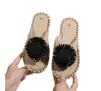 IOEUIWP Little Daisy Women's Linen Flip Flop Open Toe Lightweight Flat Casual Sandals Outdoor Beach Shoes Pour l'intérieur et l'extérieur(Black,38)