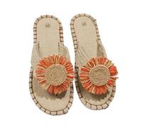 IOEUIWP Little Daisy Women's Linen Flip Flop Open Toe Lightweight Flat Casual Sandals Outdoor Beach Shoes Pour l'intérieur et l'extérieur(Red,37)