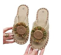 IOEUIWP Little Daisy Women's Linen Flip Flop Open Toe Lightweight Flat Casual Sandals Outdoor Beach Shoes Pour l'intérieur et l'extérieur(Green,42)