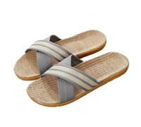 IOEUIWP Men Shoes Slippers Linen Home Indoor Open Toe Flat Shoe Beach Striped Spliced Rubber Sandals Pour l'intérieur et l'extérieur(COLOR3,42-43)