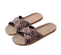 IOEUIWP Open-Toe Crossed Linen Slippers For Men And Women Indoor Home Floor Summer Cool Sandals Couple Matching Pour l'intérieur et l'extérieur(Red and Black,37-38)