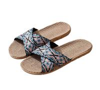 IOEUIWP Open-Toe Crossed Linen Slippers For Men And Women Indoor Home Floor Summer Cool Sandals Couple Matching Pour l'intérieur et l'extérieur(SKY BLUE,44-45)