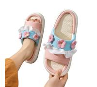 IOEUIWP Platform Slippers Women Home Cartoon Cute Shoes Casual House Cotton Linen Slides Flats Indoor Open Toe Pour l'intérieur et l'extérieur(Pink flowers,40-41)