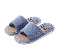 IOEUIWP Women Linen Slippers Four Seasons Indoor Sandals Adults Cartoon Slides Couples Open Toed Breathable Home Shoes Pour l'intérieur et l'extérieur(Blue,38-39)