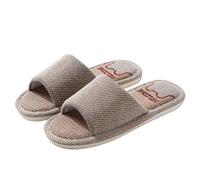 IOEUIWP Women Linen Slippers Four Seasons Indoor Sandals Adults Cartoon Slides Couples Open Toed Breathable Home Shoes Pour l'intérieur et l'extérieur(Brown,36-37)