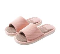 IOEUIWP Women Linen Slippers Four Seasons Indoor Sandals Adults Cartoon Slides Couples Open Toed Breathable Home Shoes Pour l'intérieur et l'extérieur(Pink,44-45)