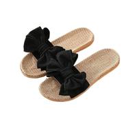 IOEUIWP Women Summer Casual Slides Comfortable Flax Slippers Striped Bow Linen Flip Flops Platform Sandals Pour l'intérieur et l'extérieur(Black,35-36)
