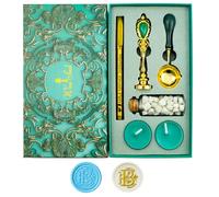 Ioggtser Tampon à Cire Alphabet B - Kit Avec Tête en Cuivre, Poignée en Fer, 60 Perles de Cire, Cuillère de Fusion en Bois, 2 Bougies et Stylo