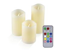 IOIO Set de 3 Bougies en Cire Véritable avec Télécommande et DEL de Changement de Couleur LED 48