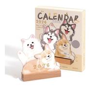 IOIUSKKU Calendrier de bureau 2026 « Chats et chiens mignons » avec illustrations annuelles d'animaux de compagnie : chiots et chatons douze mois, tapez+1