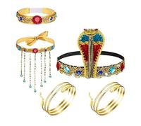 IOIUSKKU Coiffe de reine d'Égypte, accessoires perlés, coiffe serpent exquise, collier de déguisement, bracelet en cristal, accessoires scène, collier à Pour pompon perlé, bracelet en cristal