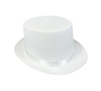 IOIUSKKU Haut-de-Forme pour Homme, Style raffiné, idéal pour Les Spectacles de Magie, avec Ruban Satin. Parfait pour Halloween, Les représentations théâtrales, déguisements, Costumes, Blanc, M