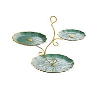 IOIUSKKU Présentoir à cupcakes à plusieurs niveaux, assiette de fruits secs 3 niveaux pour salle manger, banquet, fête, jaune et or, vert et or, 40x26x32cm