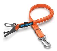 IOKHEIRA Ceinture Chien Voiture, Trois en Un Laisse Voiture, Reglable Nylon Durable Laisse, avec Coussin élastique Antichoc, pour Tous Les Chiens et Chats(Orange)