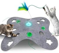 Iokheira Jouet Chat Interactif, Jouet Chat Automatique Rechargeable avec Plumes, Tapis Hide-and-Seek avec Trous, Jouet Chaton et Chat Adulte, Jeux pour Chat Intérieur, Jouets pour Chats