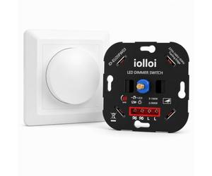 iolloi, variateur avec bouton, encastré, pour ampoules LED jusqu'à 150 W, ampoules halogènes jusqu'à 300 W, garantie 3 ans, blanc