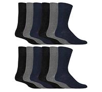 IOMI 12 Paires Homme Coton Chaussettes Diabetiques Chaussettes Sans Elastique et Couture pour Pieds Gonflés (39-45, Noir/marine/gris)