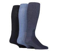 IOMI 3 Paires Chaussettes Hautes Diabétiques Longues Extra Large Chaussettes Sans Elastique (FR/ES, Numérique, 43, 45, Taille normale, Taille normale, Bleu jean)