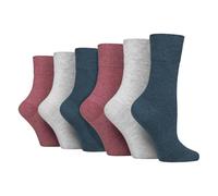 IOMI Footnurse Lot de 6 paires de chaussettes non élastiques pour diabétiques avec prise en main douce, Corail/gris/bleu sarcelle, 4-8