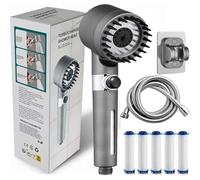 Ion Drops Shower Head，Drivse Turbo Showerhead with 5 Showerhead Filters，Visible window handheld powerful booster shower