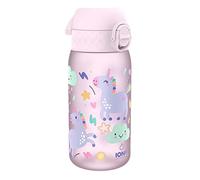 Ion8 - Gourde Enfant Anti-Fuite | Ouverture Facile 1 Doigt | Verrouillage Sécurisé | Lavable Lave-Vaisselle | Carbone Neutre | Motif Licornes, Rose, 350 ml, Plastique