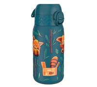 Ion8 Gourde Enfant, Inox Léger, 400ml, Non Isolé, Anti-Fuite, Facile à Ouvrir, Verrouillage Sécurisé, Lavable au Lave-Vaisselle, Poignée de Transport, Acier Inoxydable, Pandas Roux