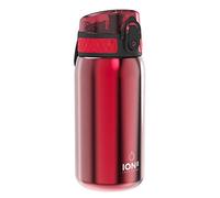 Ion8 Gourde Enfant, Inox Léger, 400ml, Non Isolé, Anti-Fuite, Facile à Ouvrir, Verrouillage Sécurisé, Lavable au Lave-Vaisselle, Poignée de Transport, Acier Inoxydable, Rouge