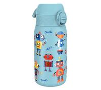 Ion8 Gourde Enfant, Inox Léger, 400ml, Non Isolé, Anti-Fuite, Facile à Ouvrir, Verrouillage Sécurisé, Lavable au Lave-Vaisselle, Poignée de Transport, Acier Inoxydable, Robots