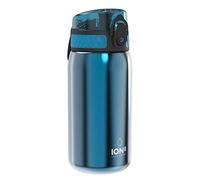 Ion8 Gourde Enfant, Inox Léger, 400ml, Non Isolé, Anti-Fuite, Facile à Ouvrir, Verrouillage Sécurisé, Lavable au Lave-Vaisselle, Poignée de Transport, Acier Inoxydable, Bleu