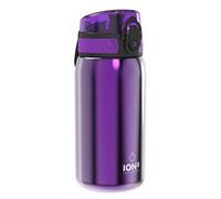 Ion8 Gourde Enfant, Inox Léger, 400ml, Non Isolé, Anti-Fuite, Facile à Ouvrir, Verrouillage Sécurisé, Lavable au Lave-Vaisselle, Poignée de Transport, Acier Inoxydable, Violet