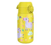 Ion8 Gourde Enfant Inox 400ml, Anti-Fuite, Facile à Ouvrir, Verrouillage Sécurisé, Lavable au Lave-Vaisselle, Poignée de Transport, Facile à Nettoyer, Durable, Acier Inoxydable, Licornes Jaune