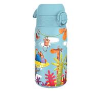 Ion8 Gourde Enfant Acier Inox 400ml, Anti-Fuite, Facile à Ouvrir, Verrouillage Sécurisé, Lavable au Lave-Vaisselle, Poignée de Transport, Facile à Nettoyer, Durable, Acier Inoxydable, Design Safari