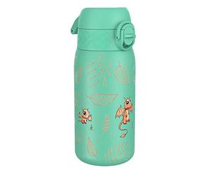 Ion8 Gourde Enfant, Inox Léger, 400ml, Non Isolé, Anti-Fuite, Facile à Ouvrir, Verrouillage Sécurisé, Lavable au Lave-Vaisselle, Poignée de Transport, Acier Inoxydable, Oeuf À Dragon