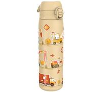 Ion8 Gourde Inox Léger, 600ml, Non Isolé, Anti-Fuite, Facile à Ouvrir, Verrouillage Sécurisé, Lavable au Lave-Vaisselle, Poignée de Transport, Acier Inoxydable, Motif 3D Machines de Construction