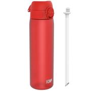 Ion8 Gourde Paille, 500 ml/18 oz, Étanche, Facile à Ouvrir, Verrouillage Sécurisé, Lavable au Lave-vaisselle, Sans BPA, Couvercle Hygiénique, Poignée de Transport, Facile à Nettoyer, Sans Odeur, Rouge
