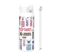 Ion8 NBA Logos Patch Gourde Thermique Avec Paille Amovible, 750ml/24oz, Bouteille Étanche À Isolation Sous Vide, Facile À Ouvrir, Verrou Sécurisé, Passe Au Lave-Vaisselle, Couvercle Rabattable