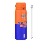 Ion8 NBA New York Knicks Gourde Thermique Avec Paille Amovible, 750ml/24oz, Bouteille Étanche À Isolation Sous Vide, Facile À Ouvrir, Verrou Sécurisé, Passe Au Lave-Vaisselle, Couvercle Rabattable