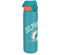 NFL Dolphins Bouteille d'eau en acier légère, 600 ml/20 oz, non isolée, étanche, facile à ouvrir, verrouillage sécurisé, passe au lave-vaisselle, couvercle rabattable, compatible porte-gobelet