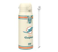 Ion8 NFL Miami Dolphins Gourde Thermique Avec Paille Amovible, 750ml/24oz, Bouteille Étanche À Isolation Sous Vide, Facile À Ouvrir, Verrou Sécurisé, Passe Au Lave-Vaisselle, Couvercle Rabattable