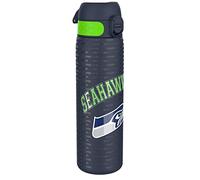 ION8 Gourde Inox Léger, 600ml, Non Isolé, Anti-Fuite, Facile à Ouvrir, Verrouillage Sécurisé, Lavable au Lave-Vaisselle, Poignée de Transport, Durable, Acier Inoxydable, Motif 3D NFL, Seahawks