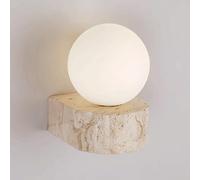IONAZQTWW Mini lampe murale en pierre jaune avec abat-jour boule de verre blanc, applique murale en pierre naturelle, appliques murales de chevet sphériques, luminaire G9, appliques murales simples