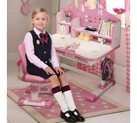 iondelce Bureau Enfant Fille 3-12 Ans, Ensemble Bureau et Chaise d'étude pour Enfants Hauteur réglable, Bureaux pour Enfants avec étagères et tiroir, pour Apprendre, Peindre, Manger, bricoler, Rose