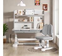 iondelce Ensemble Bureau et Chaise d'étude pour Enfants, Ensemble de chaises Table Enfants réglable en Hauteur avec Motif d'astronaute, Ergonomique Grand Tableau d'écriture, étagère (Grey)
