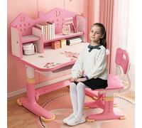 iondelce Ensemble Bureau et Chaise pour Enfants Hauteur réglable, Bureau Enfant Primaire avec tiroir et étagères, Bureau Enfant Fille, Table Enfant avec Chaise (Rose A)