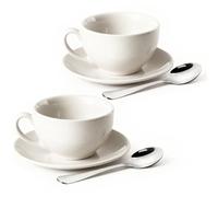 ionEgg Lot de 2 tasses à café en porcelaine avec soucoupe pour cappuccino, latte et thé Blanc 220 ml
