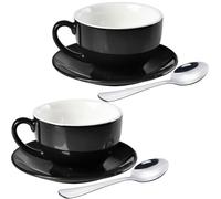 ionEgg Lot de 2 tasses à café en porcelaine avec soucoupe pour cappuccino, latte et thé Noir 220 ml