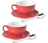 ionEgg Lot de 2 tasses à café en porcelaine avec soucoupe pour cappuccino, latte et thé Rouge 220 ml